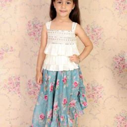TWISHA Kids Off-White & Blue Embroidered Top Set-image-36