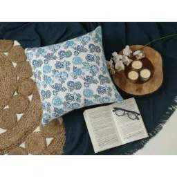 Spaces Spun Floral Blue Cotton Cushion Cover-picture-26