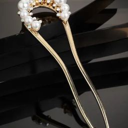 Panash Gold Toned & White Embellished Hair Stick-90