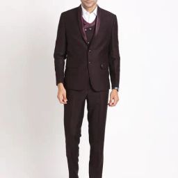 Turtle Brown Tailored Fit Checks Three Piece Suit-image-76