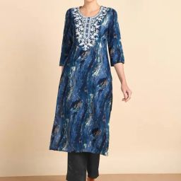 Maaesa Blue Regular Fit Embroidered Kurtas-image-73