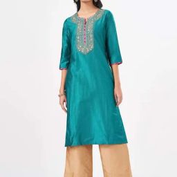 Rangmanch by Pantaloons Blue Embroidered Straight Kurta-image-65