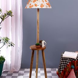 Devansh Orange & White Printed Wooden Floor Lamp-31