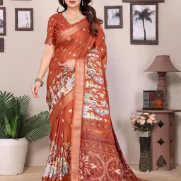 Ambuja International Floral Printed Zari Saree-image-69