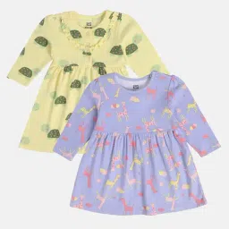 MINIKLUB Girls Lavender & Yellow Printed Full Sleeves Dress (Pack Of 2)-image-30