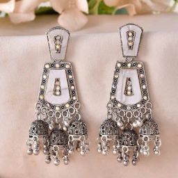 VOJ Silver Adjustable Moon Stone Studded Elegant Drop Earrings-27