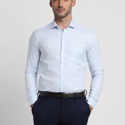 Peter England Elite Blue Cotton Regular Fit Textured Shirt-image-94