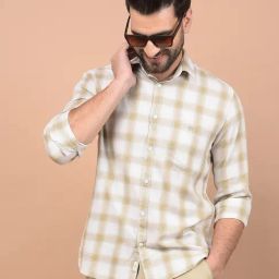 Crimsoune Club Beige Regular Fit Checquered Shirt-image-97