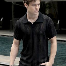 Campus Sutra Black Regular Fit Self Pattern Polo T-Shirt-27