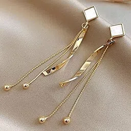 styledose Korean Gold-Plated Stones Studded & Beads Beaded Contemporary Drop Earrings-5