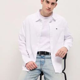 The Bear House White Rayon Relaxed Solid Casual Shirt-image-55