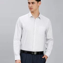 Reid & Taylor White Cotton Regular fit Checks Shirt-image-32