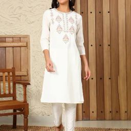 W White Embroidered Straight Kurta-image-85