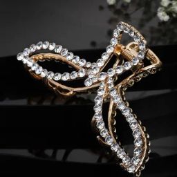 Panash Gold Toned & White Stone Studded Embellished Claw Clip-46