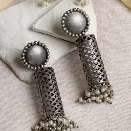 Teejh Ethnic Qushi Silver Oxidized Dangler Earrings-43