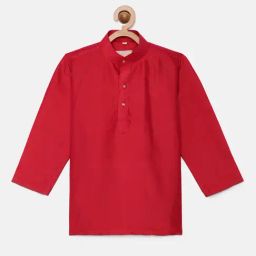 THANGAMAGAN Kids Red Solid Full Sleeves Kurta-0