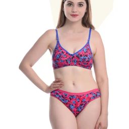 AROUSY Pink Cotton Printed Bra Panty Set-image-39