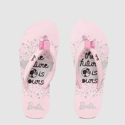 toothlessby toothless Girls Pink & Silver-Toned Barbie & Typography Print Thong Flip-Flops-picture-27