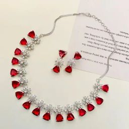 Abdesigns Sophisticated Silver Plated American Diamond Necklace Set-0