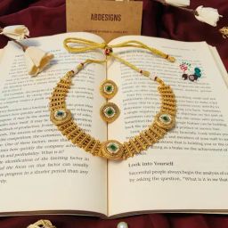 Abdesigns Classic Antique Golden Plated Matt Finish Necklace With Pair Of Earrings-17