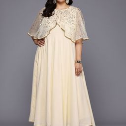 A PLUS BY AHALYAA Plus Size Polka Dots Printed Cape Sleeves Maxi Ethnic Gown image 3