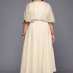 A PLUS BY AHALYAA Plus Size Polka Dots Printed Cape Sleeves Maxi Ethnic Gown image 5