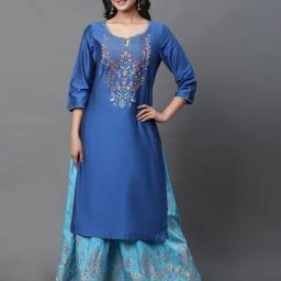Aurelia Blue Regular Fit Solid Kurta-image-86