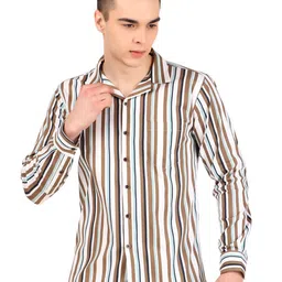 DESIGN UP Men Relaxed Cuban Collar Multi Striped Cotton Slim Fit Casual Shirt-image-88