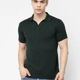 Kalt Dark Green Regular Fit Striped Polo T-Shirt-picture-24