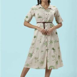 Akkriti by Pantaloons Grey Cotton Printed A-Line Dress-image-37