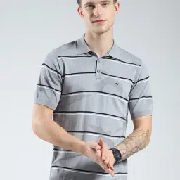 Monte Carlo Grey Cotton Linen Regular Fit Solid Polo T-Shirt-image-7