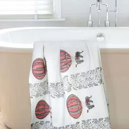 Texstylers Red & White 1 Printed Cotton 300 GSM Bath Towel-34