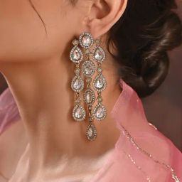 Fida Gold-Plated White Long Strand CZ Dangler Earrings for Women-32