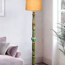 Homesake Royal Carving Green & Brown Wooden Floor Lamp With Shade-34
