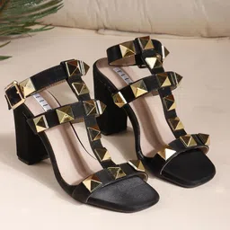 ELLE Embellished Party Block Sandals with Buckles-14