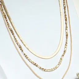 Joker & Witch Chain Links, Fluid Metallic Sleek Gold Layered Necklace-image-9
