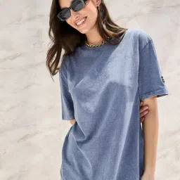 Styli Blue Cotton Printed Oversized T-Shirt-image-49