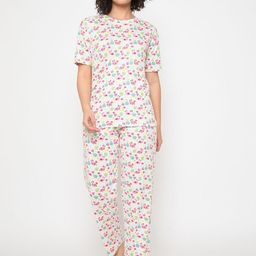 Camey Women Floral Printed T-shirt Pyjamas Night suit-image-53