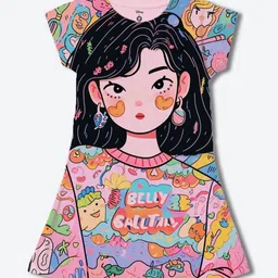 YK Girls Graphic Print Knee Length T-shirt Dress-50