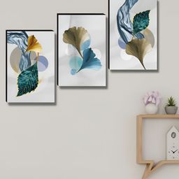 Myntra Elegant Homes Grey & Beige 3 Pieces Leaves Wall Art-11
