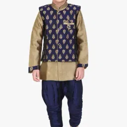 Jeetethnics Kids Navy & Beige Zari Kurta,Waistcoat With Breeches-image-2