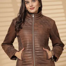 Juelle Suede Mock Collar Quilted Jacket-picture-37