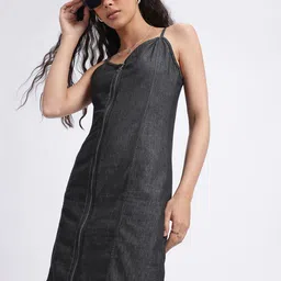 glitchez Denim Dreams Zippered Panelled Bodycon Dress-image-11