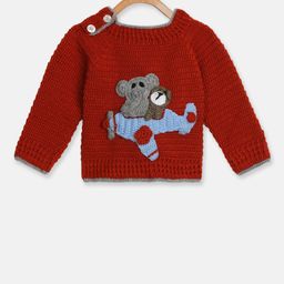 CHUTPUT Unisex Kids Cable Knit Woollen Pullover with Embroidered Detail Sweater-10