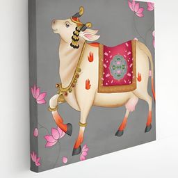 SAF Grey & White Kamdhenu Cow Printed Canvas Wall Art-picture-48