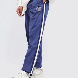 boohooMAN Slim Fit Tricot Tape Joggers-image-77