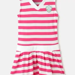 United Colors of Benetton Kids White & Pink Cotton Striped Dress-picture-8