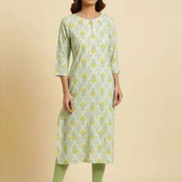 W Green Printed Straight Kurta-image-84