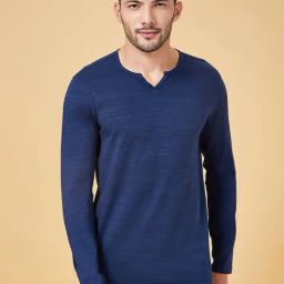 Urban Ranger By Pantaloons Navy Slim Fit Henley T-Shirt-image-98