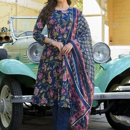 Wedani Women Floral Printed Anarkali Kurta with Pyjamas & Dupatta-picture-1